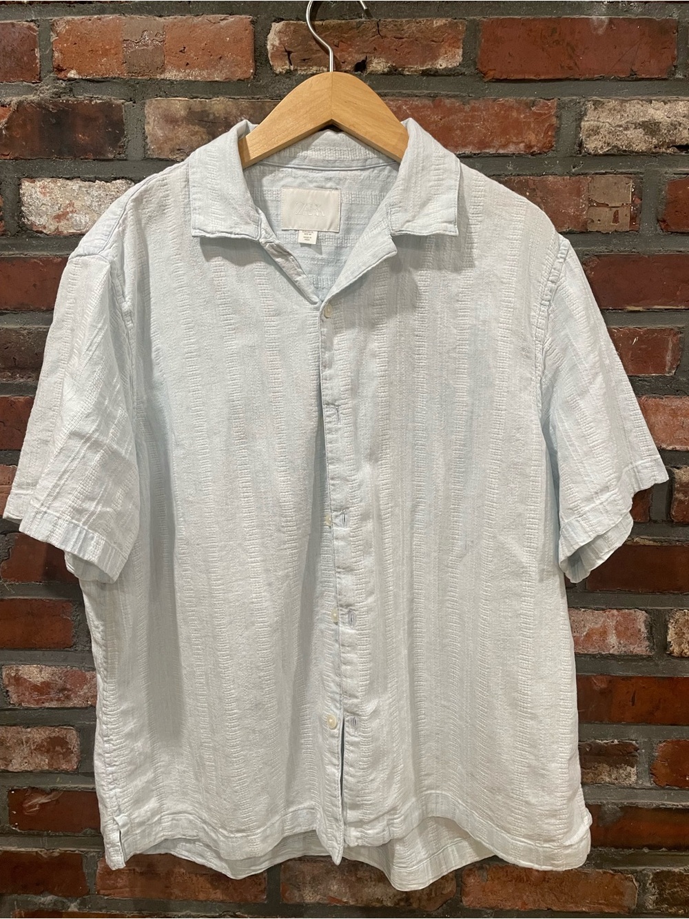 Zara Light Blue Short-Sleeve Button-Down Shirt